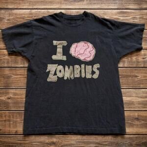 I Love Zombies Black Cotton T Shirt